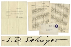 J.D. Salinger Letter Signed From 1953, ...I dont seem to know who any of my friends are any more... -- Also With a Passionate 2pp. Letter to a Fellow Writer, ...Both stories reek of talent...